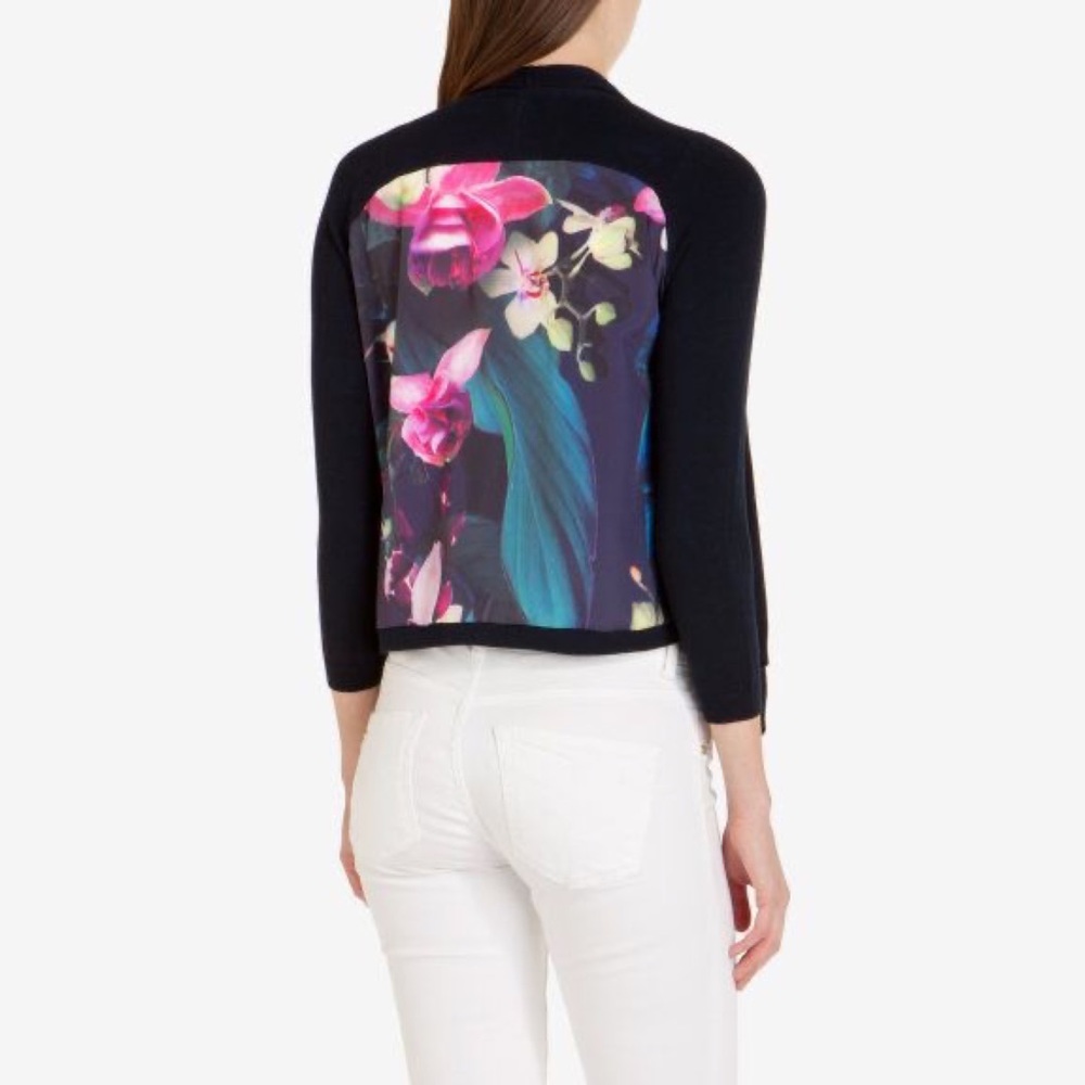 Ted Baker London Fedilia Floral Back Navy Draped Cardigan 2